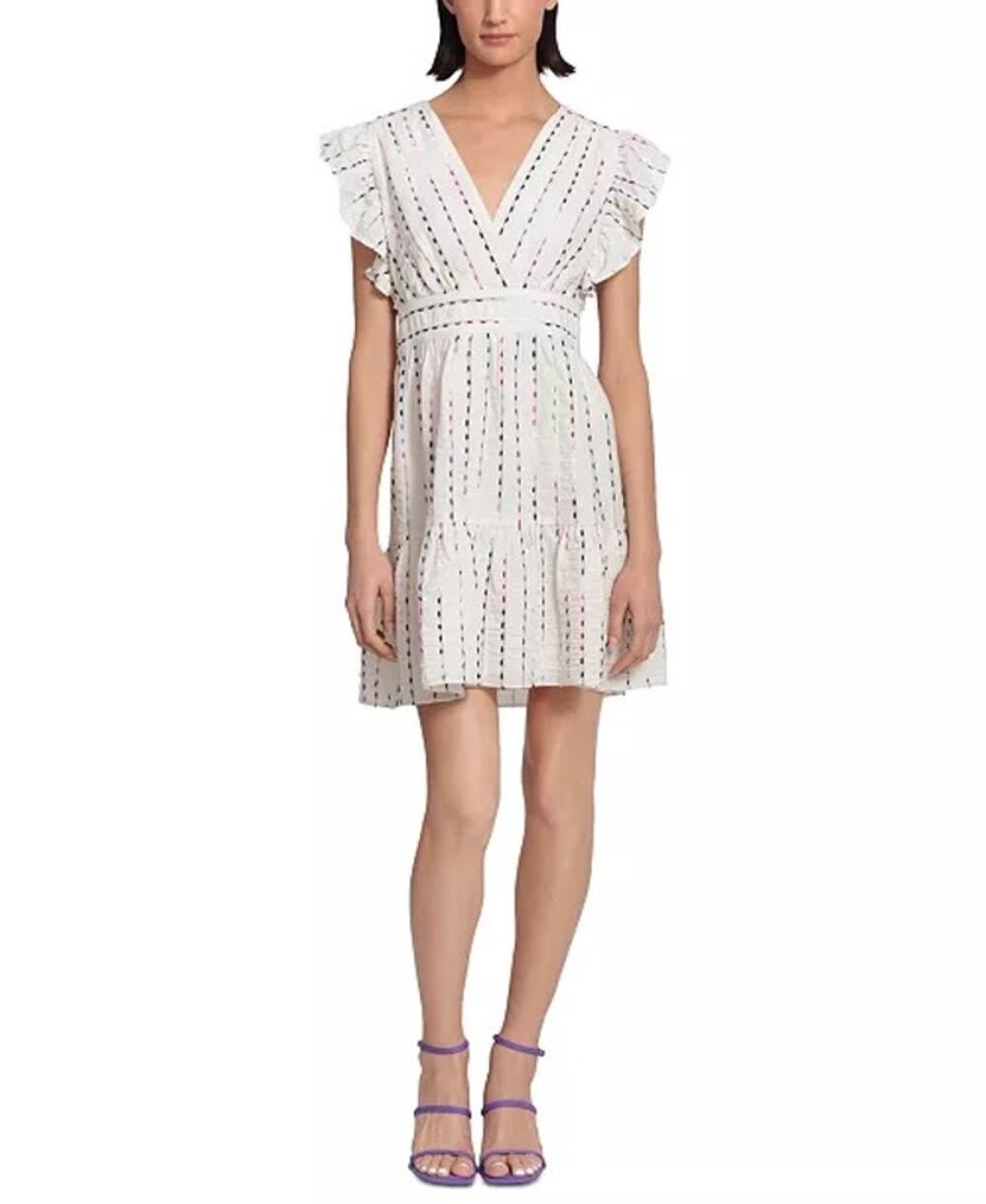 Donna Morgan White Embroidered Mini Dress 10 NWOT Flutter Sleeve